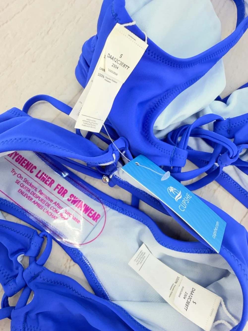 Cupshe Blue Bikini Set Size S Lace Up Back Tie Side Bottom NWT